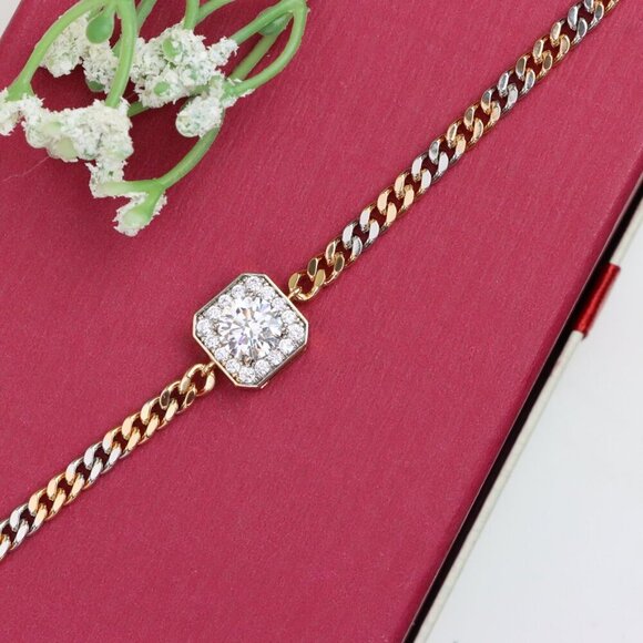 "Two-Tone Chain Bracelet with Sparkling Centerpiece, XPBL0787 - Picture 3 of 13